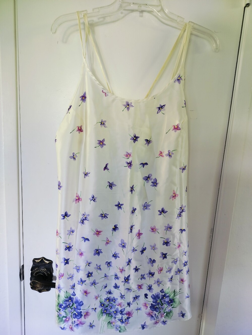 90s Romantic Moods Floral Satin Slip Dress Nightgown Purple Violet Large
